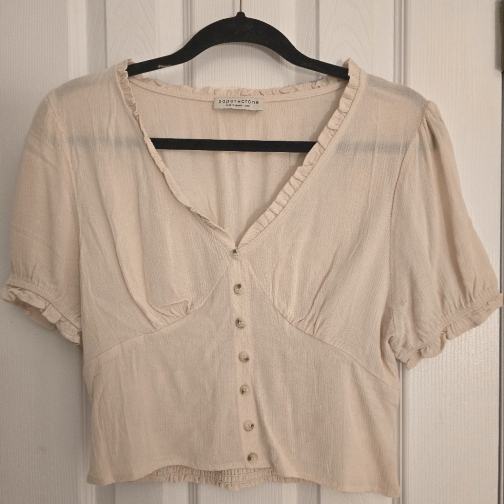 Paper Crane Cream Puff Sleeve Crop Blouse
